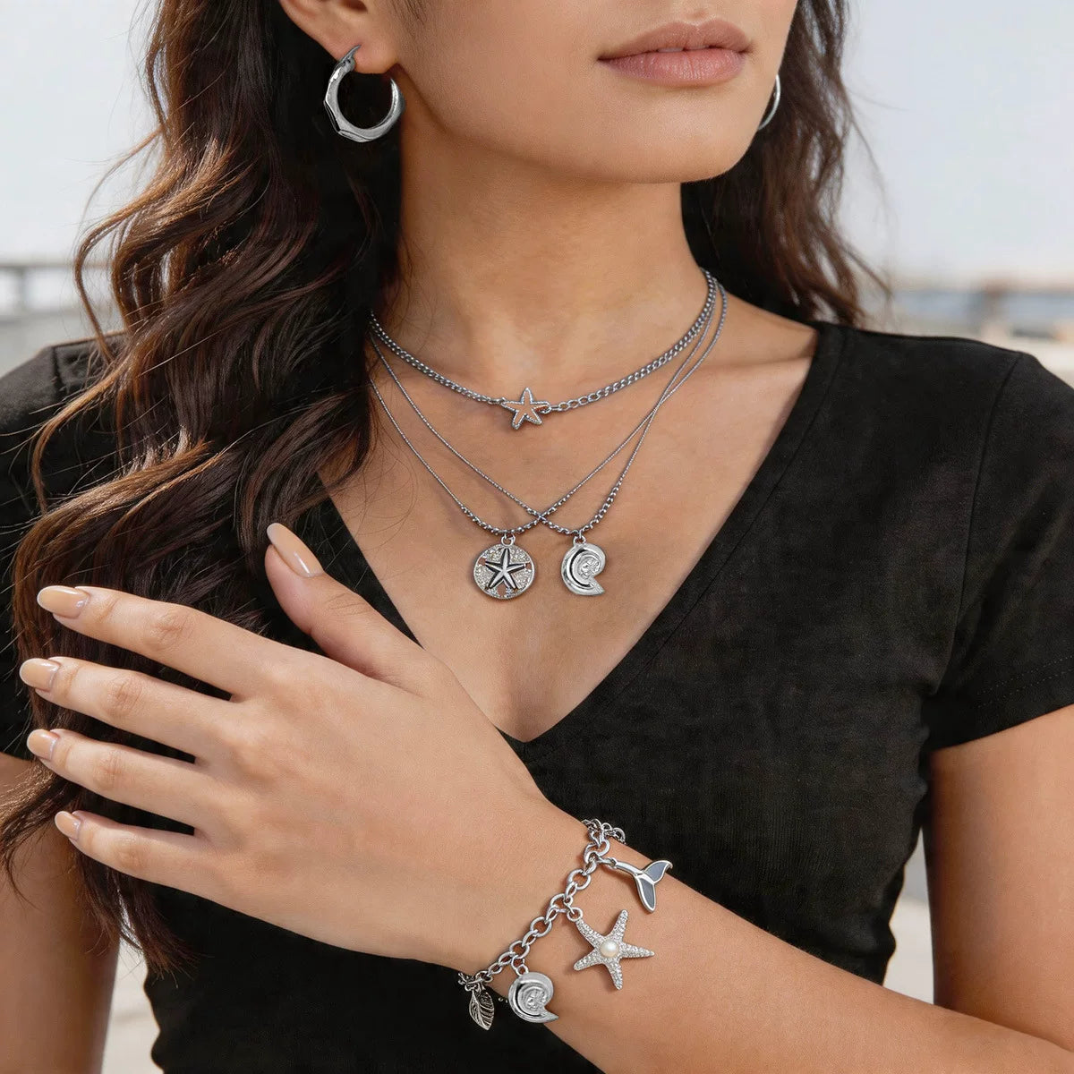 Ocean Starfish Shell Scallop Mermaid Fringe Adjustable Bracelet | Alloy | Coastal Beach Vacation | Holiday Fashion Women