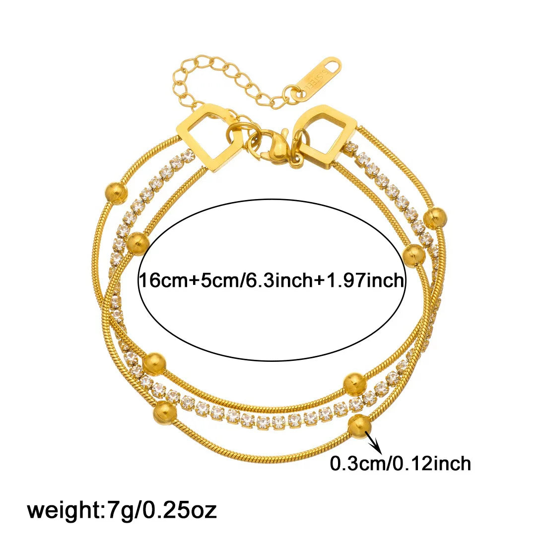 Mixed Elements Full Diamond Snake Chain Multi-layer Stacking Splicing Bracelet | 18K Gold Stainless Steel | Old Money High-End Multi-material | Jewelry Women
