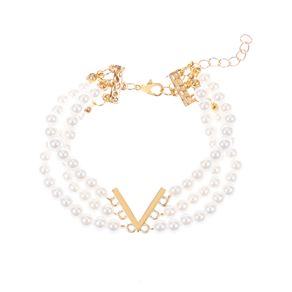 ZAMA DUMA multi-layer pearl jewelry set women's wild raw style creative design V-collar bracelet necklace earrings
