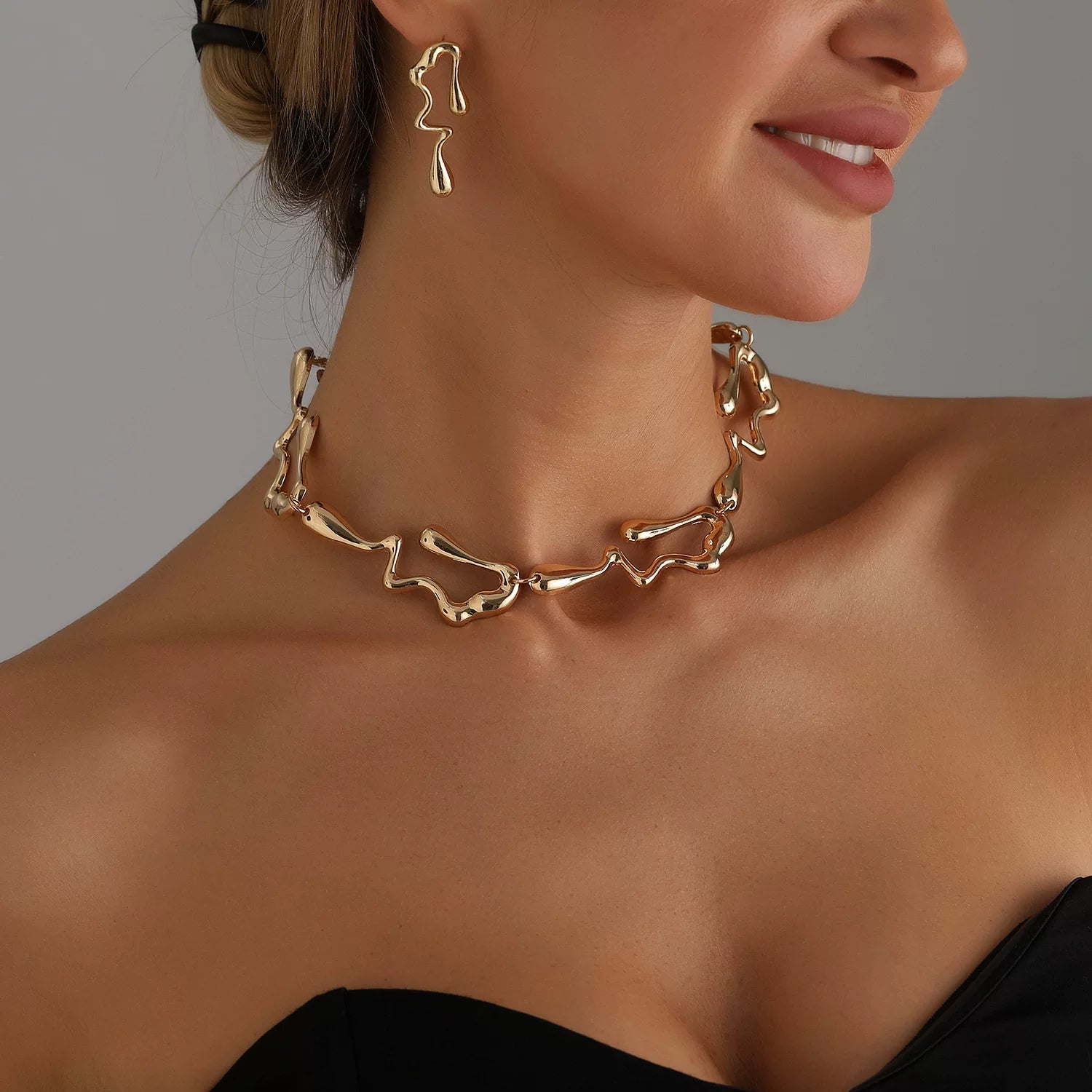 Sculptural Lava Irregular Necklace Earrings Set | Alloy | INS Niche Retro Light Luxury | Fashion Jewelry Women