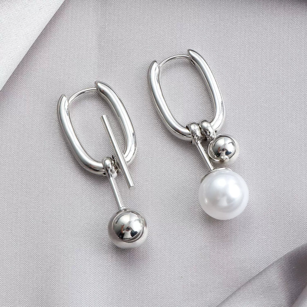 Pearl U-shaped Hollow Geometric Pendant Ear Buckle | Alloy | Mixed Elements | Minimalist Niche | Fashion Simple Women