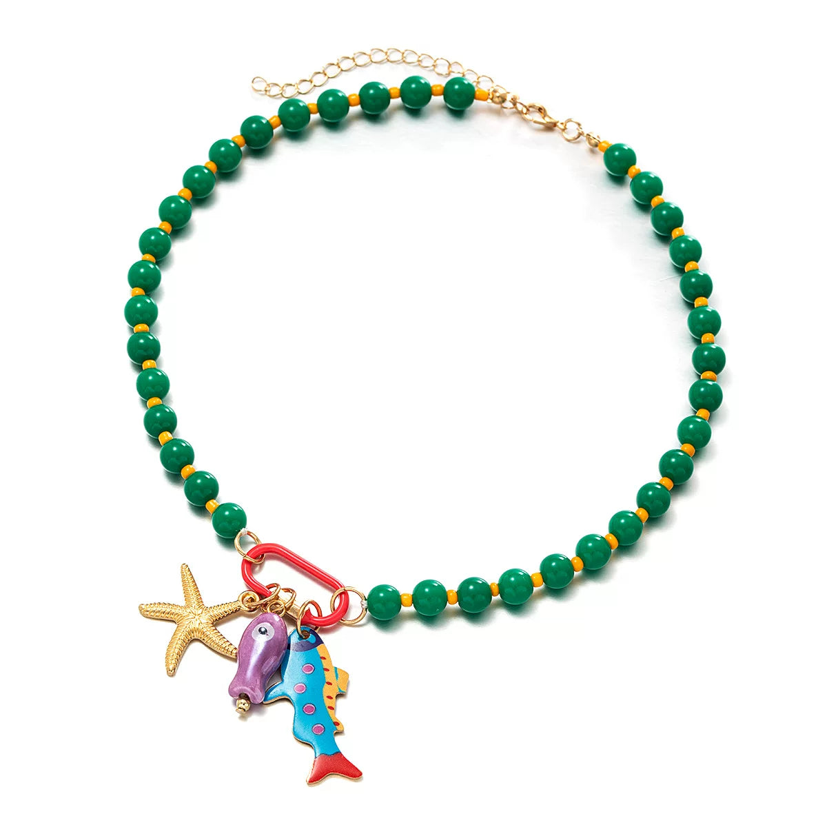 Vibrant Enamel Layered Marine life Multi Pendant Beaded Layered Ocean Necklace | Colorful Mixed tone zinc Alloy | Retro Niche Light Luxury| Collarbone Stackable Chain French chic Raw Dopamine | Gift for her