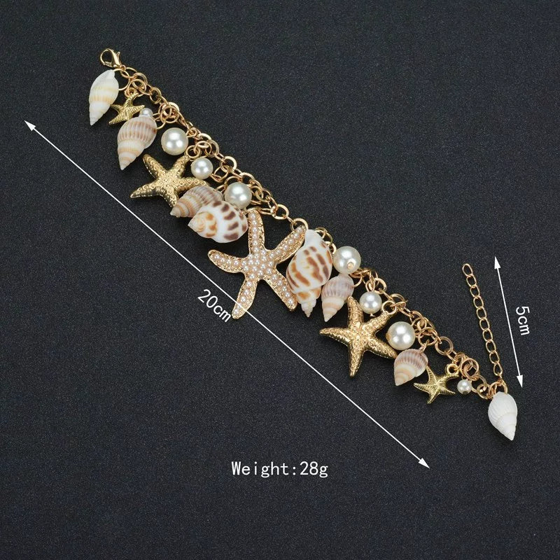 Ocean Starfish Shell Multi-element Splicing Bracelet | Heavy Industry Alloy | Coastal Vacation Boho | Beach Fashion Women