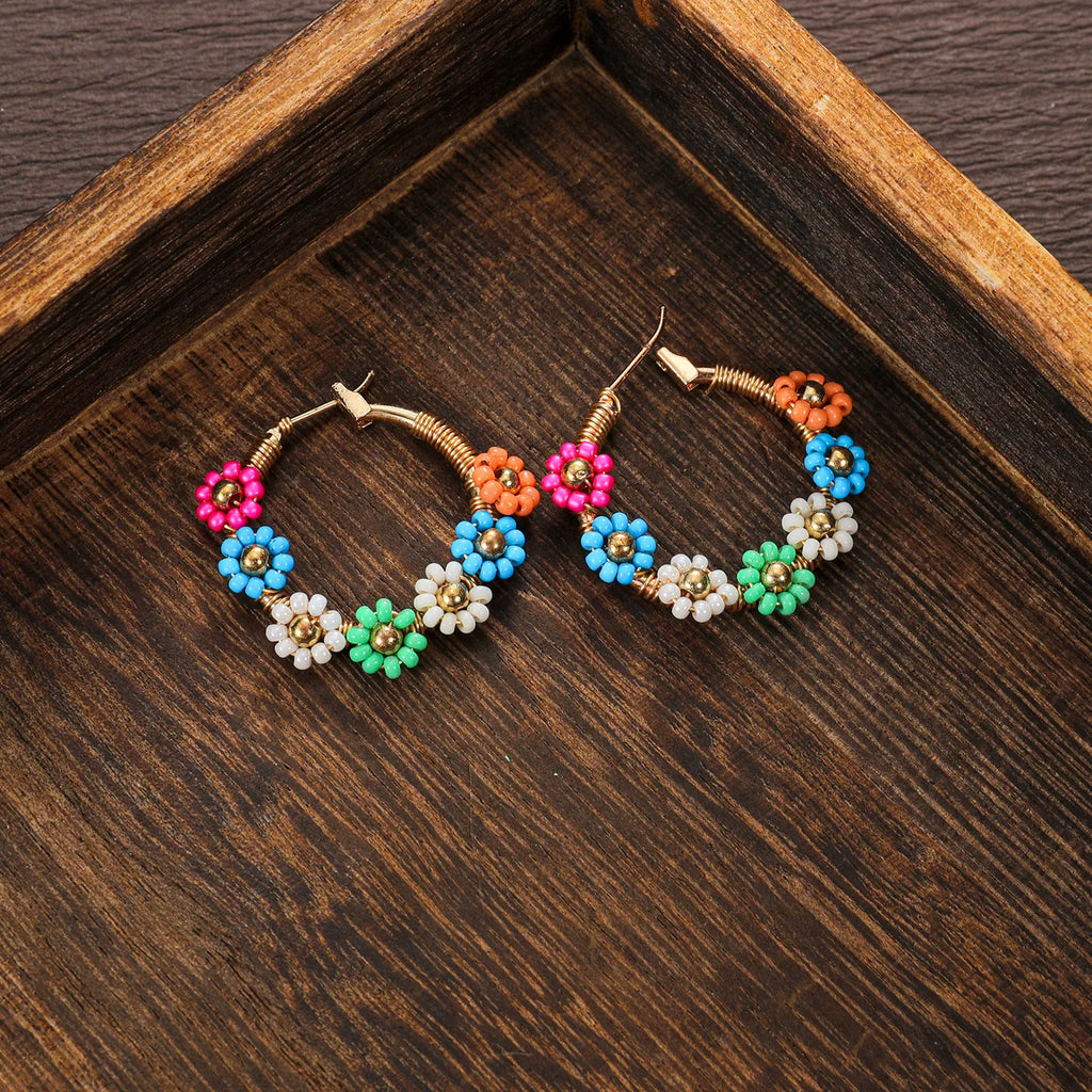 Raw Dopamine Rice Bead Flower Alloy Earrings | Colorful | Y2K Maximalist Holiday Party | Daily Commute Fashion Women