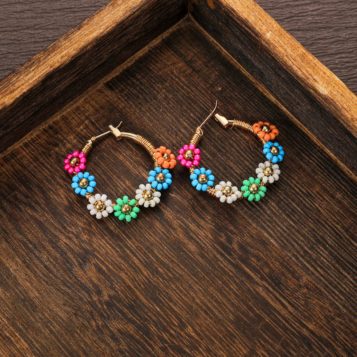 Raw Dopamine Rice Bead Flower Alloy Earrings | Colorful | Y2K Maximalist Holiday Party | Daily Commute Fashion Women