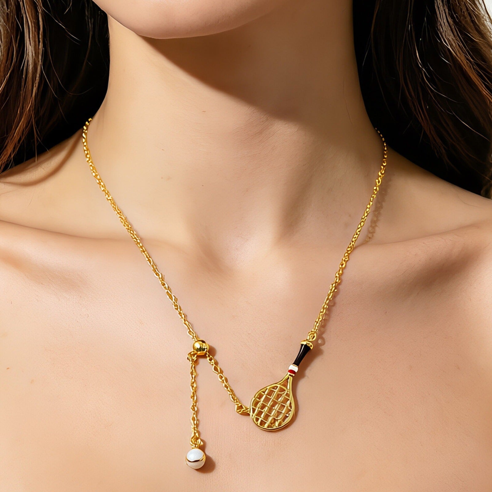 ZAMA DUMA Personality Sweet Cool Light Luxury Sports ins Badminton Racket Ladies Necklace Niche Daily Versatile Clavicle Chain Premium Sense