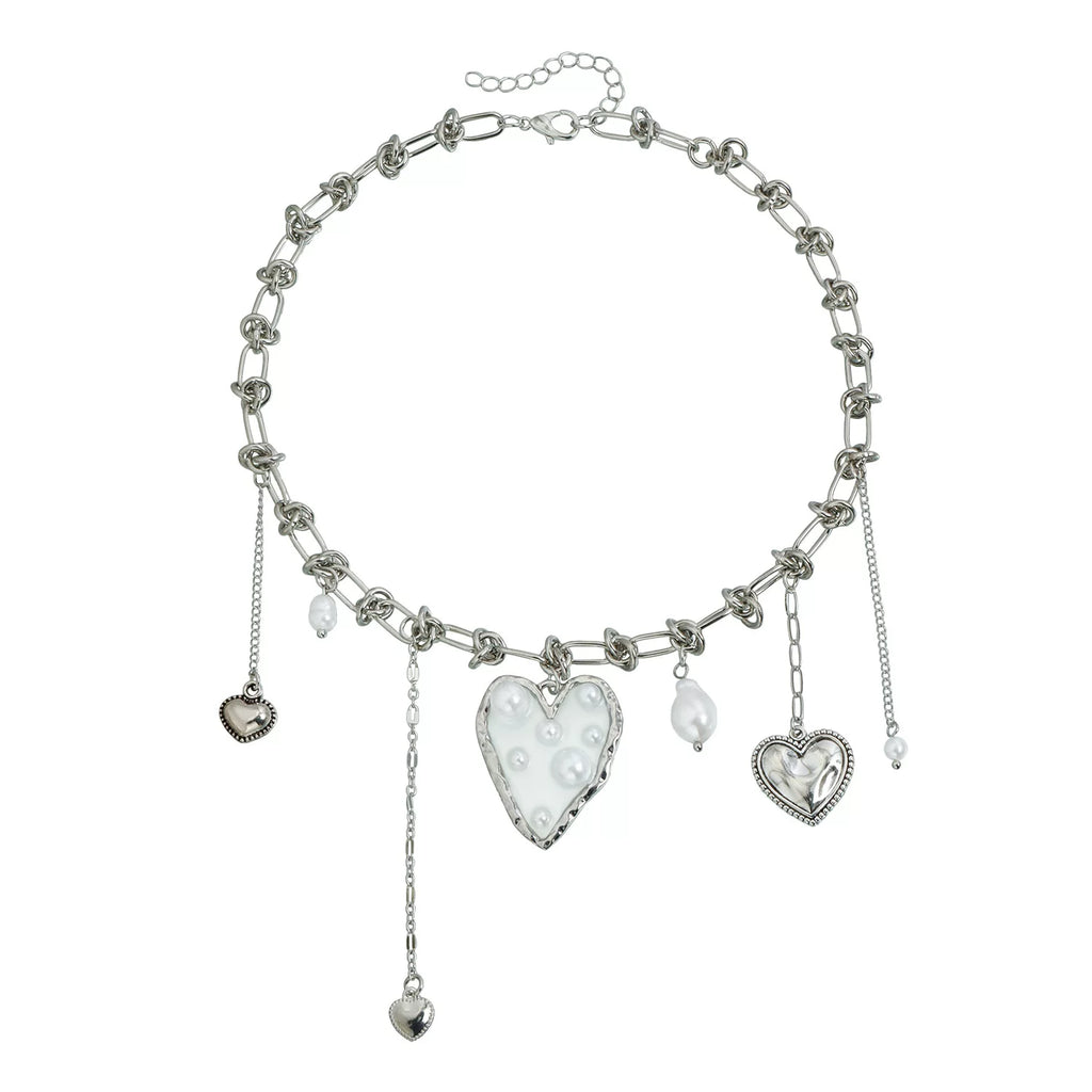 Irregular Metal Love Metal Knot Pearl Tassel Necklace Splicing Niche Clavicle Chain