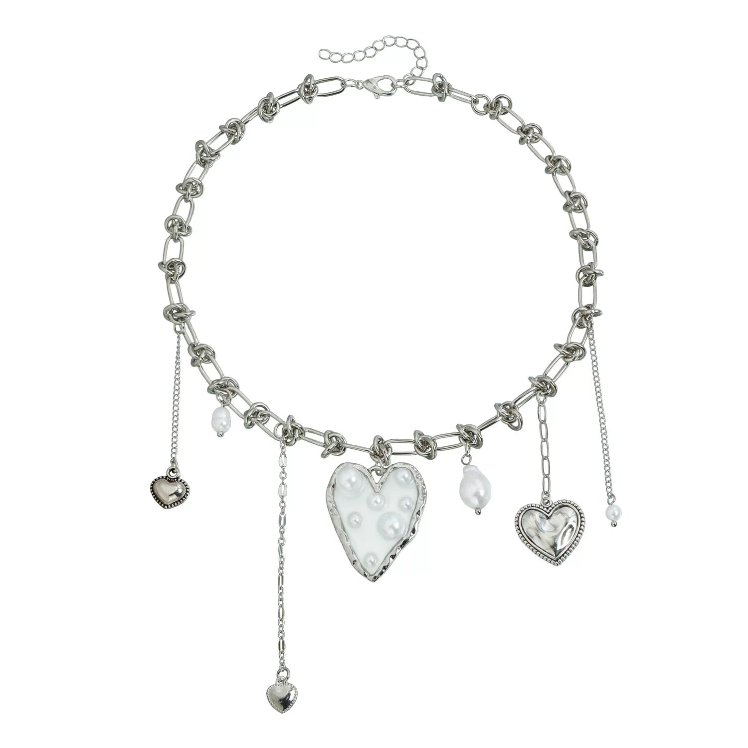 Irregular Metal Love Metal Knot Pearl Tassel Necklace Splicing Niche Clavicle Chain