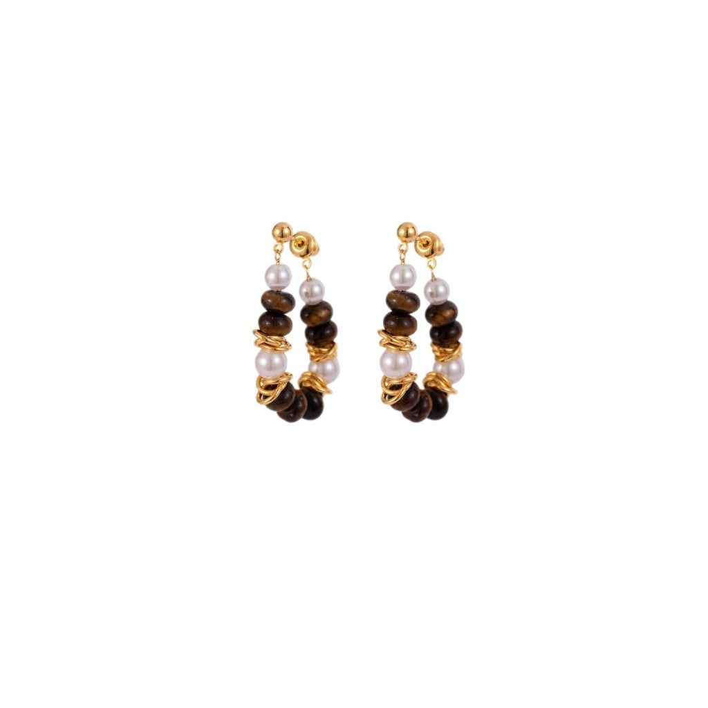 ZAMA DUMA Maillard Tiger's eye stone beaded pearl stud earrings retro temperament high-end earrings light luxury niche daily earrings women