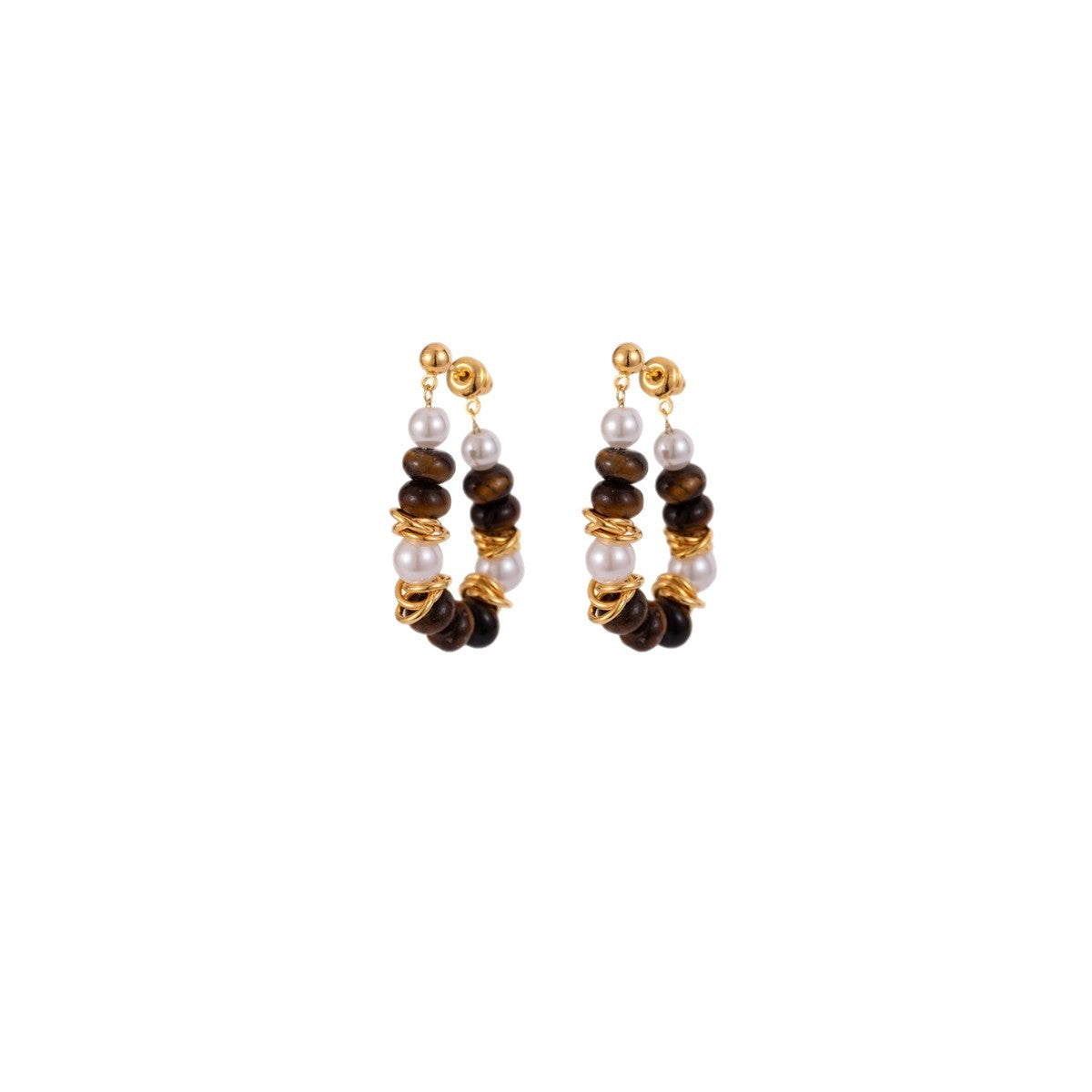 ZAMA DUMA Maillard Tiger's eye stone beaded pearl stud earrings retro temperament high-end earrings light luxury niche daily earrings women