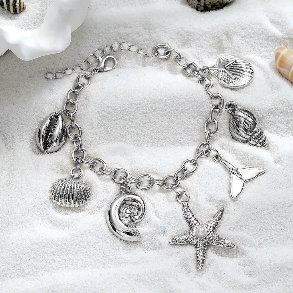 Ocean Starfish Shell Scallop Mermaid Fringe Adjustable Bracelet | Alloy | Coastal Beach Vacation | Holiday Fashion Women