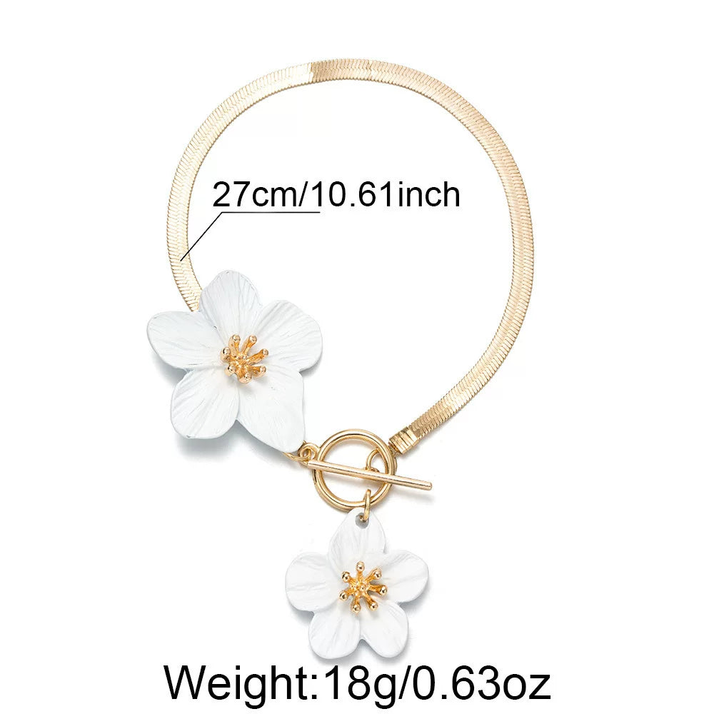 Floral 3D Flower Spray Paint OT Chain Anklet Bracelet | Alloy | Exaggerated Seaside Vacation | Holiday Fashion Women