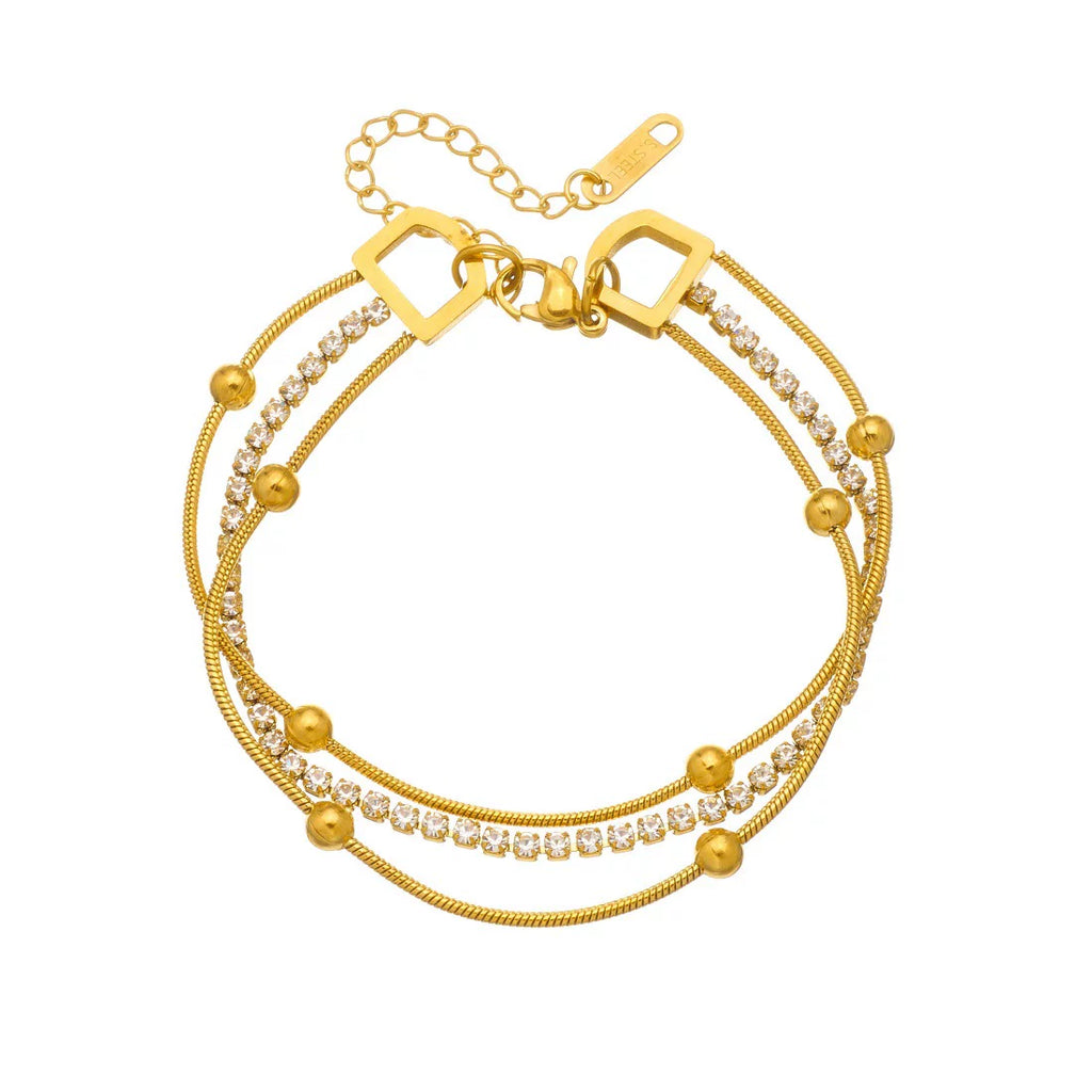 Mixed Elements Full Diamond Snake Chain Multi-layer Stacking Splicing Bracelet | 18K Gold Stainless Steel | Old Money High-End Multi-material | Jewelry Women