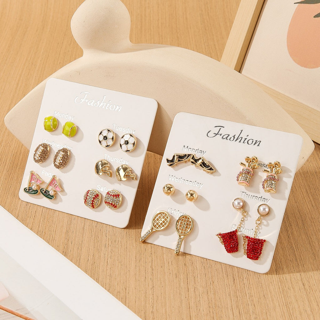 ZAMA DUMA European and American cross-border new sports diamond stud earrings tennis golf basketball football ball fashion jewelry earrings