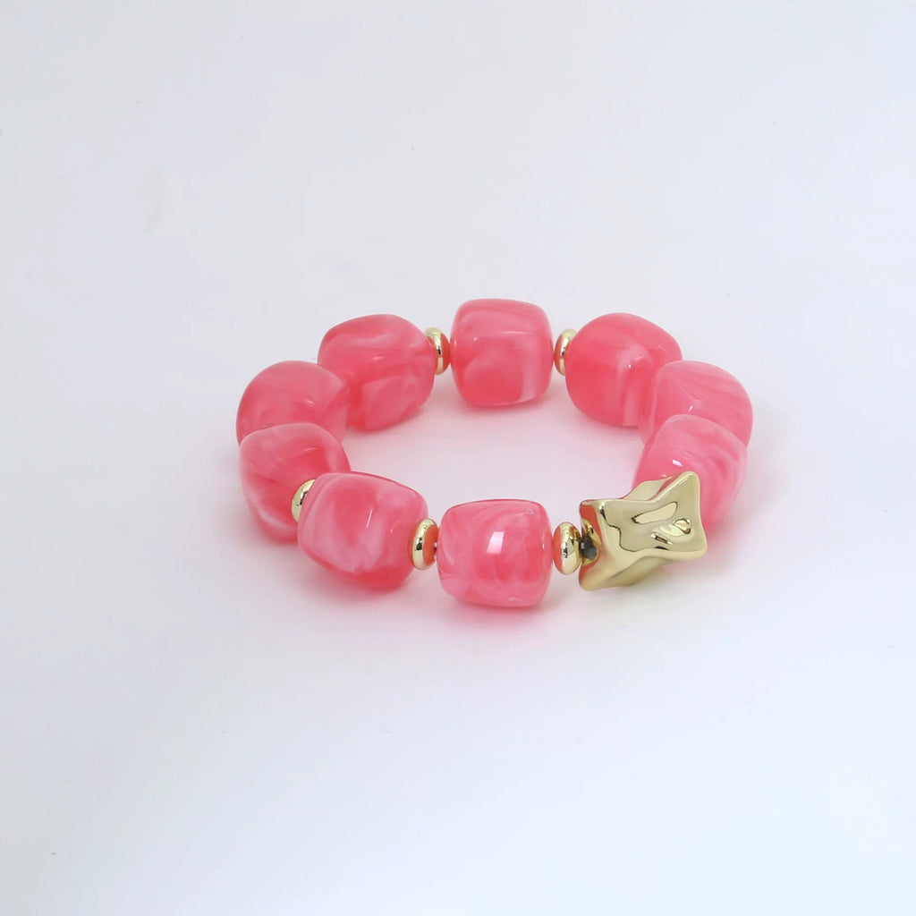 Raw Dopamine Sugar Cube Beaded Bracelet | Sculptural Acrylic | Y2K Maximalist Colorful | Versatile Light Luxury Women