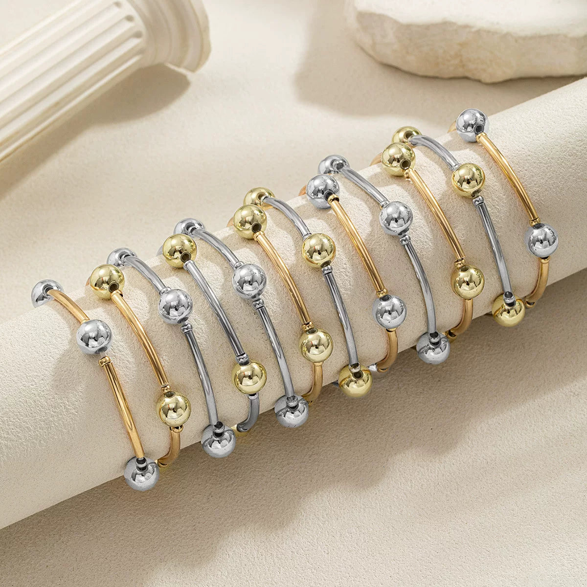 Mixed Elements Pearl Special-shaped ABS Elastic Stacked Bracelet Stackable Set | Light Luxury Multi-material | Old Money Elegant | Women