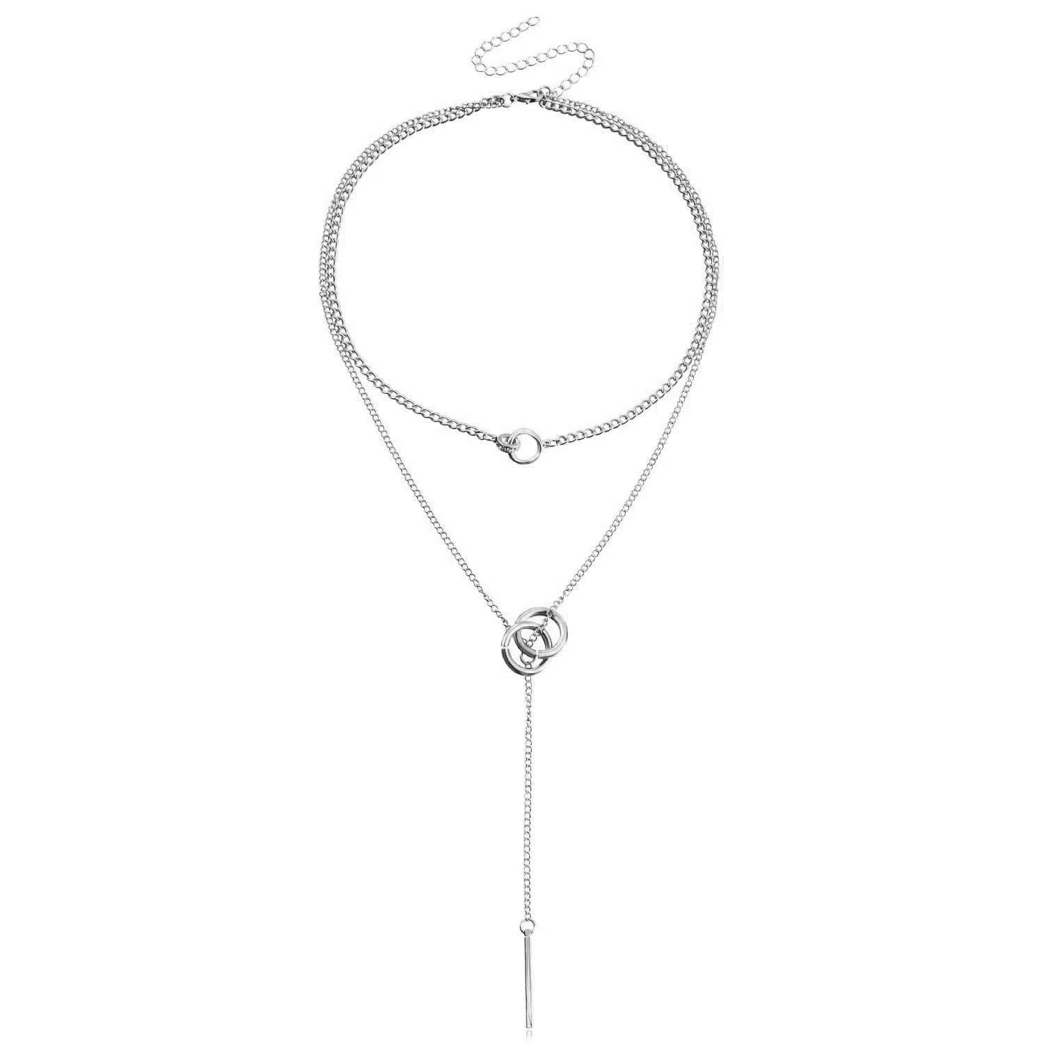 Stackable Double layered long chain Tassel Long Pendant Necklace | Silver Alloy | INS Niche Stacked | Unique Collarbone Chain Women