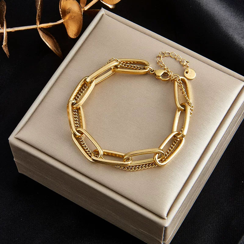 Titanium Steel Double Layer Stacked Chain Bracelet | Minimalist Modern | Old Money Retro Commuter style | Atmospheric Women