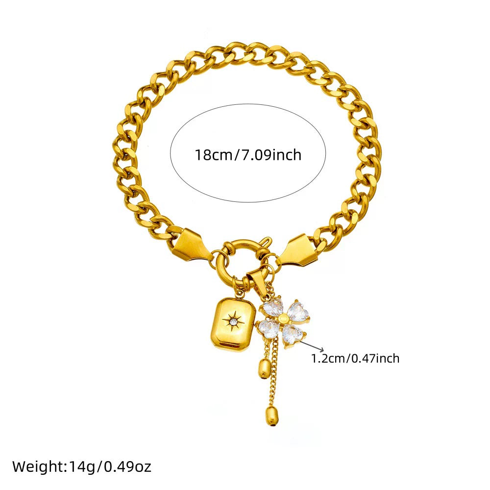 Diamond Flower Mango Star Square Pendant Fringe Chain Jewelry Set | Stainless Steel | Sweet Cool Niche | Fashion Women