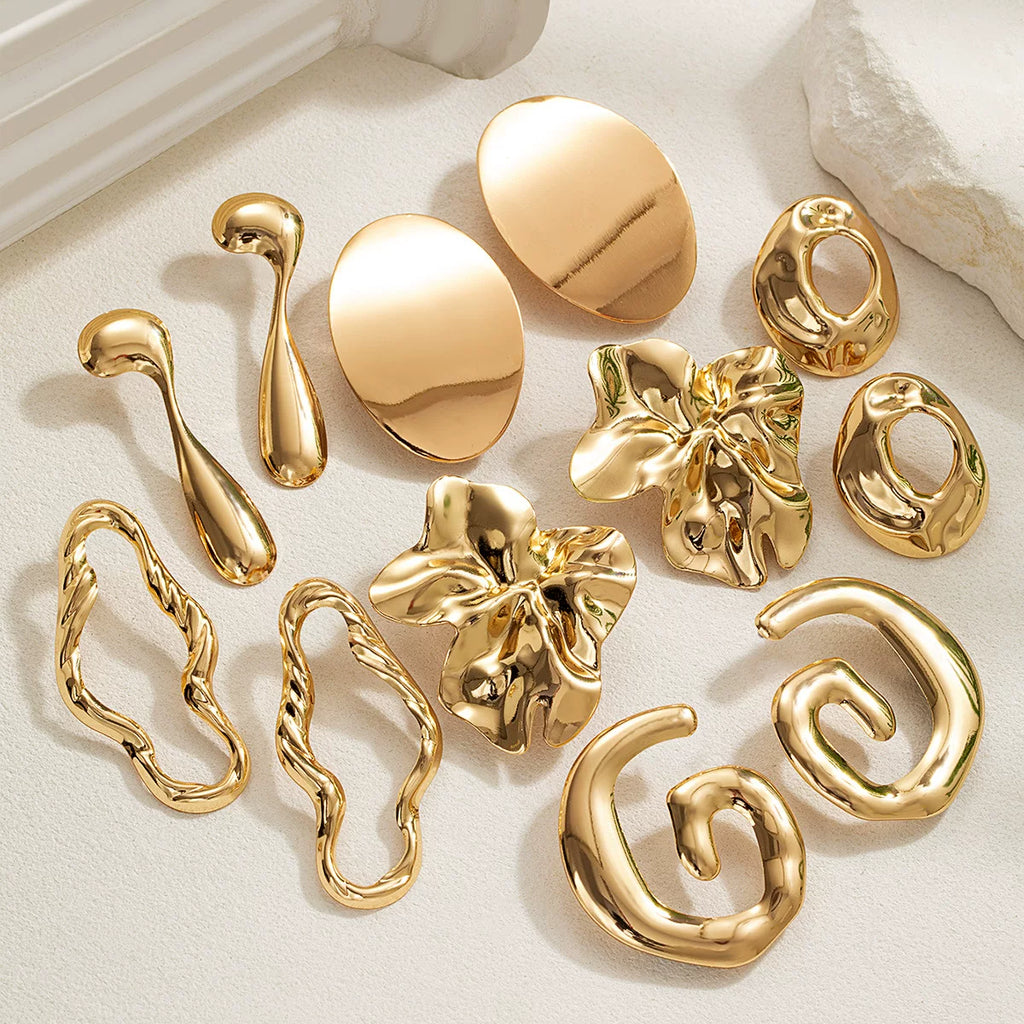 Sculptural Spiral Geometric Smooth Surface Stud Earrings | Gold Alloy | Exaggerated Niche Light Luxury | High-End Fashion Women