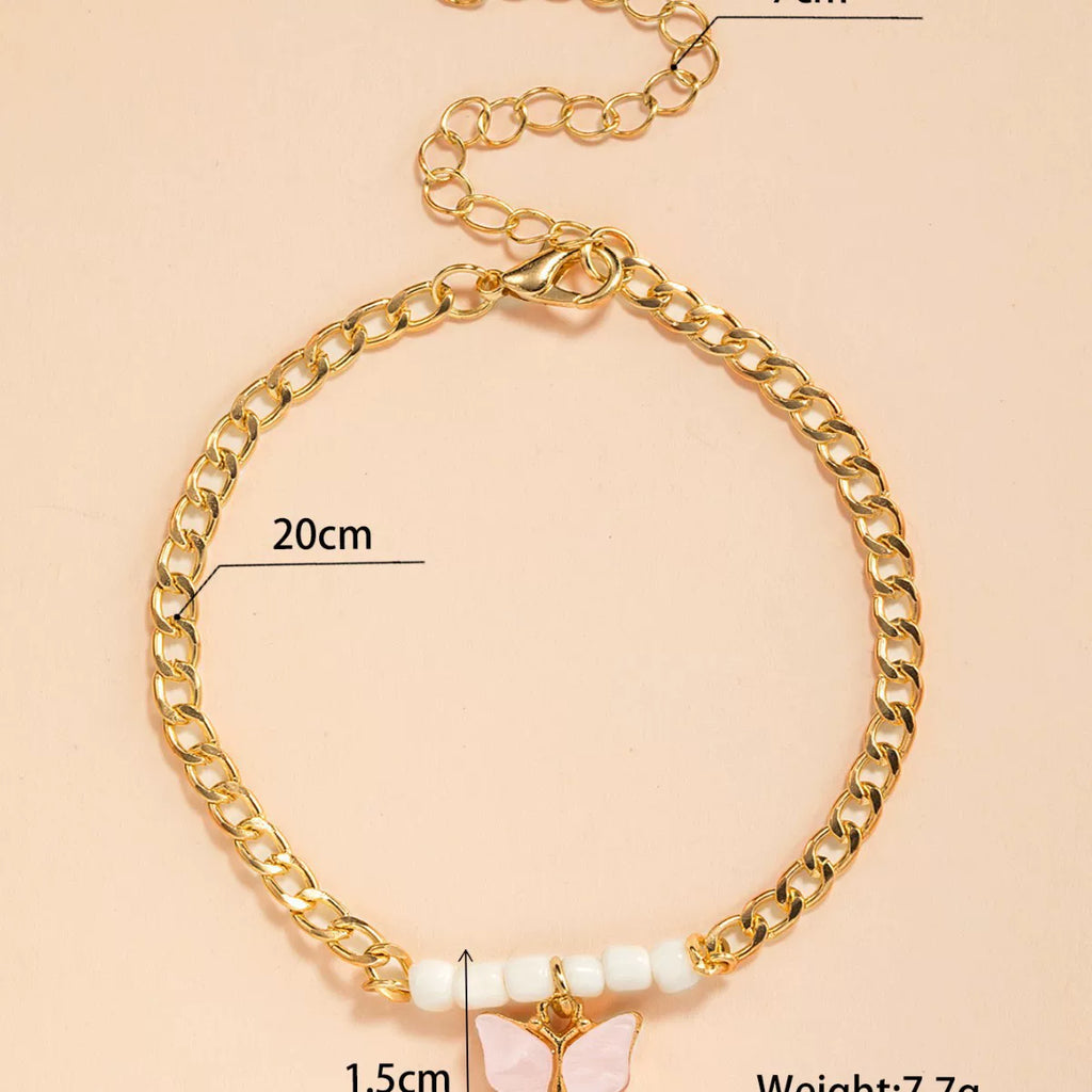 Mixed Elements Butterfly Beaded Metal Chain Adjustable Anklet Bracelet | Alloy Multi-material | Fresh Niche | Vacation Women