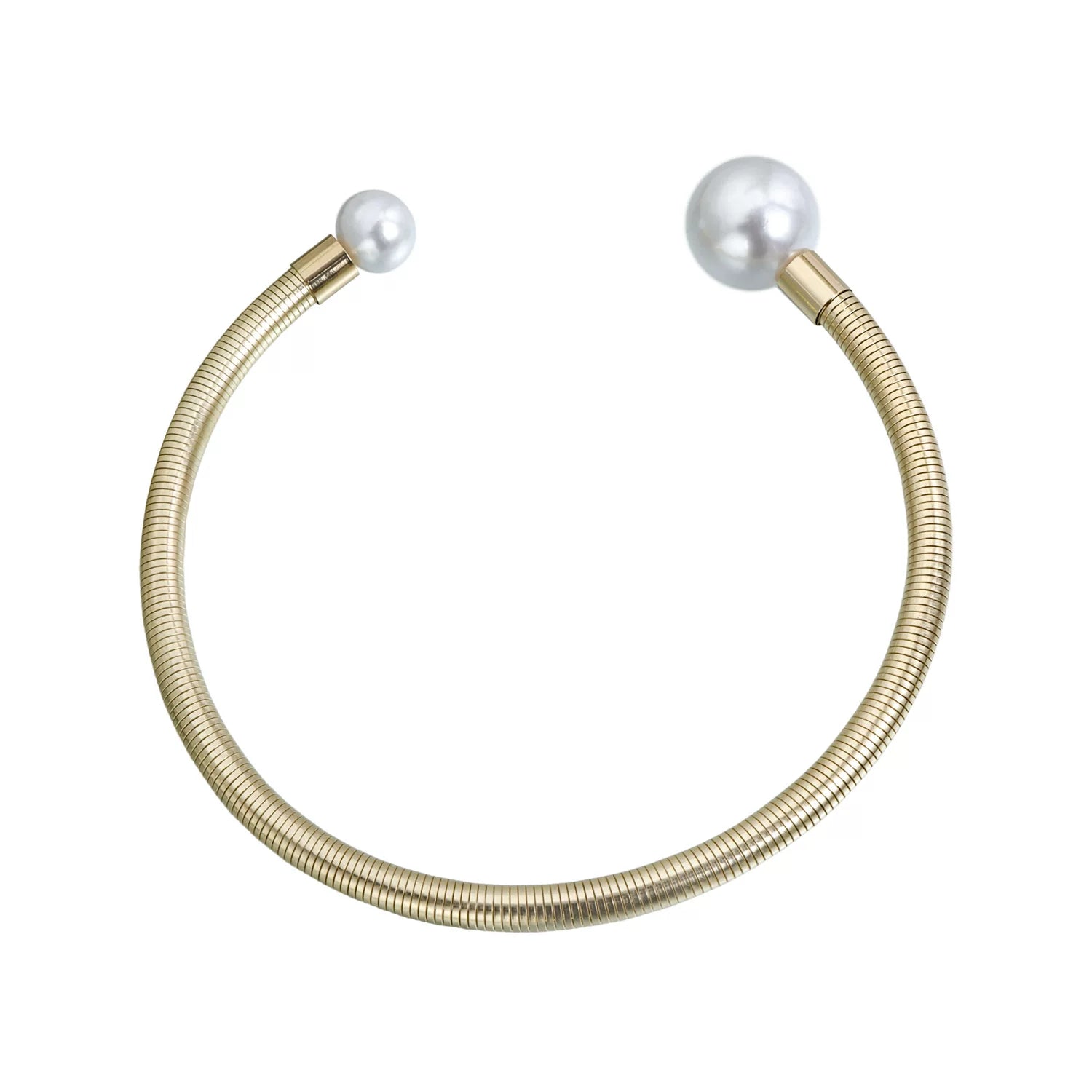 Retro snake bone chain pearl collar bracelet exaggerated double bead design metal splicing elegant high-end minimalist light luxury