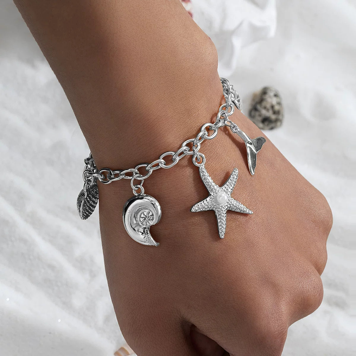 Ocean Starfish Shell Scallop Mermaid Fringe Adjustable Bracelet | Alloy | Coastal Beach Vacation | Holiday Fashion Women