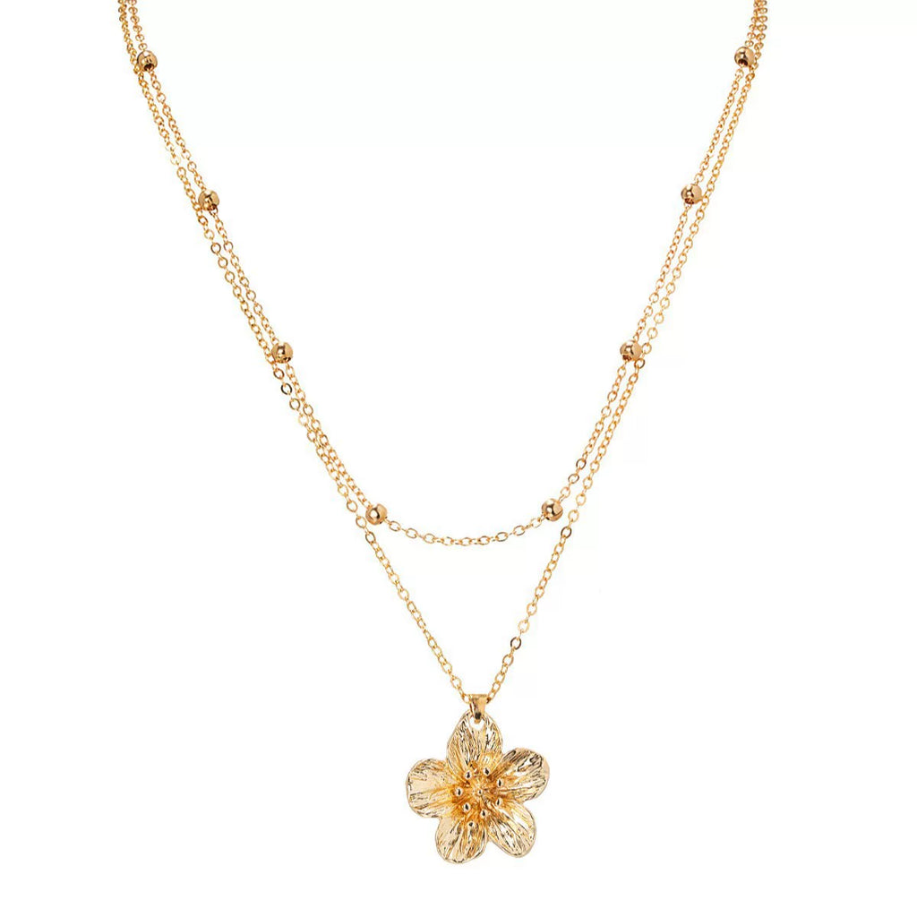 Floral 3D Flower Pendant Beaded Multi-layer Adjustable Necklace | Alloy | Stacked Niche Light Luxury | Fashion Women