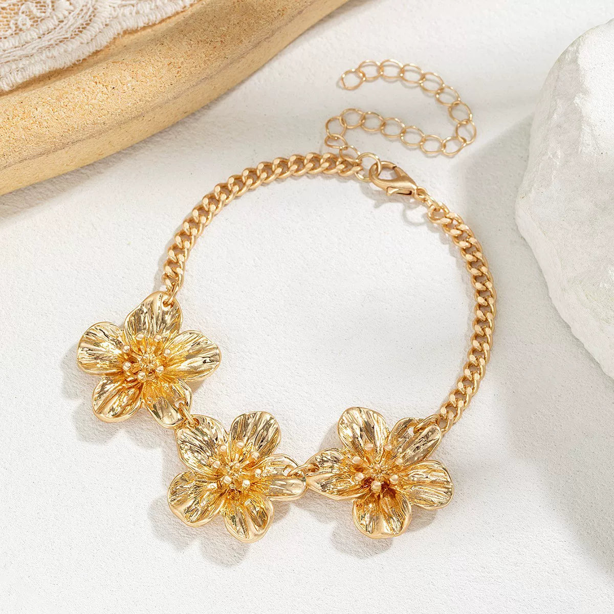 Floral 3D Flower Spray Paint OT Chain Anklet Bracelet | Alloy | Exaggerated Seaside Vacation | Holiday Fashion Women