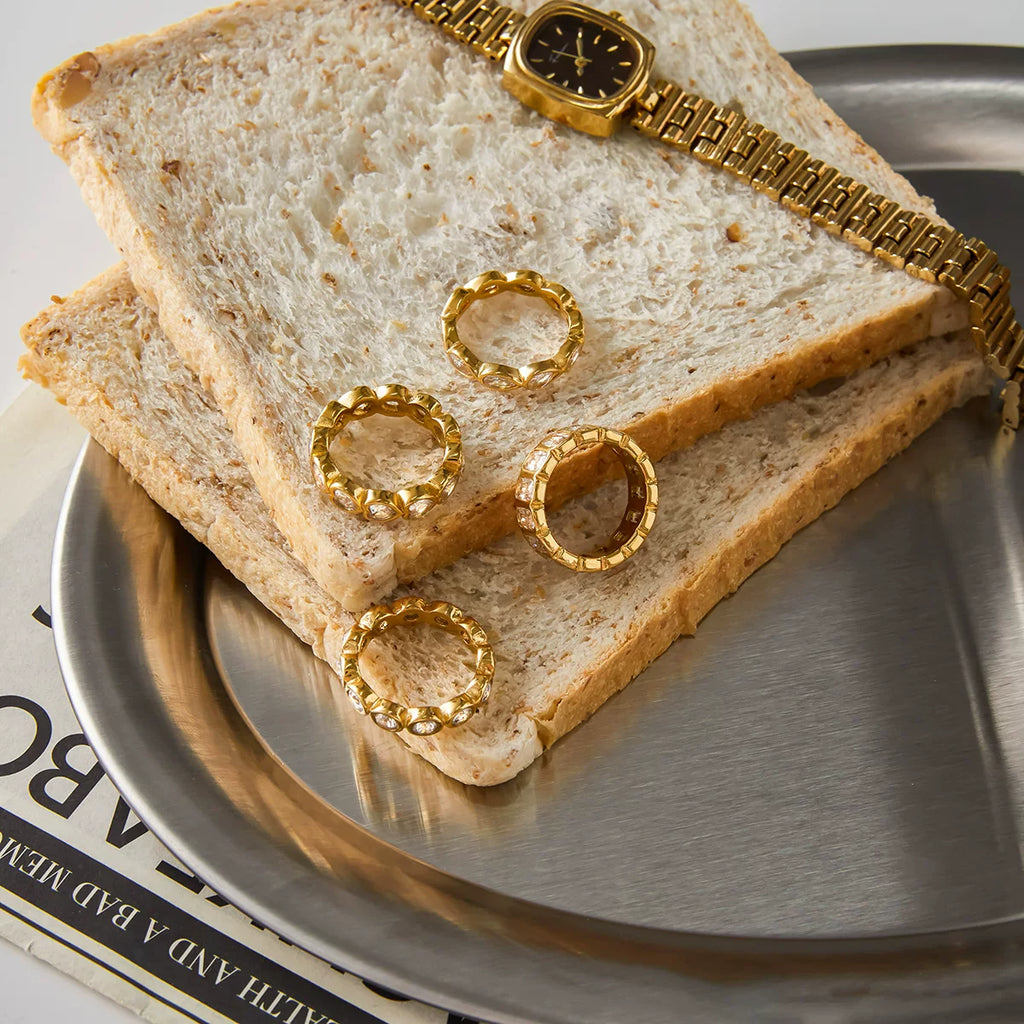 Classic 18K gold stainless steel love zircon flash stack wearing full zirconium ring stacking wearing rough industrial style light luxury versatile