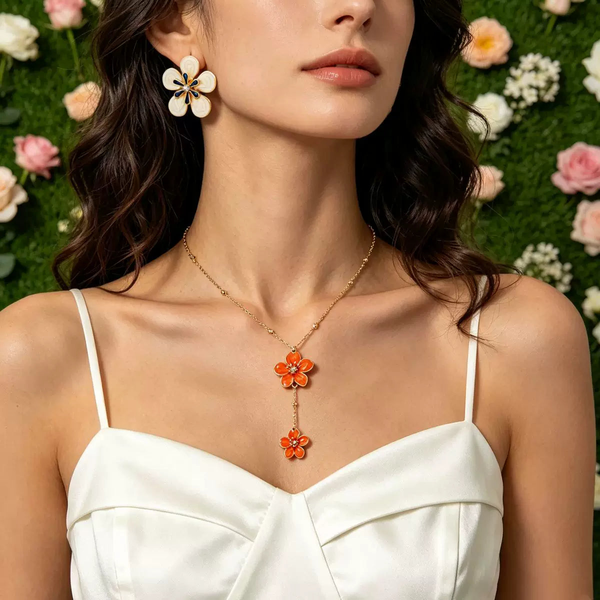 Europe and the United States cross-border fashion exaggerated creative heavy metal flower five petal flower women stud earrings suitable for holiday party accessories