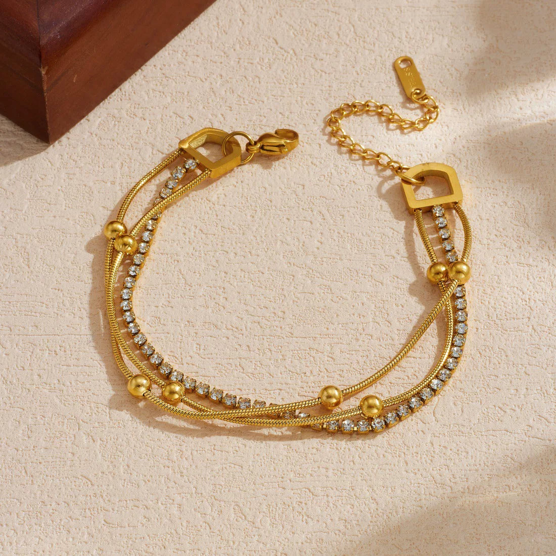 Mixed Elements Full Diamond Snake Chain Multi-layer Stacking Splicing Bracelet | 18K Gold Stainless Steel | Old Money High-End Multi-material | Jewelry Women