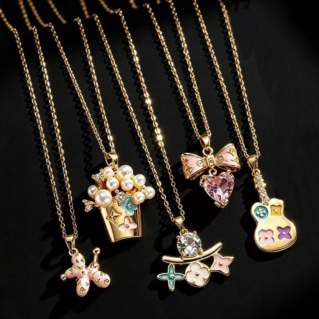 ZAMA DUMA light luxury presbyopia titanium steel necklace color drop glaze popcorn shape three-dimensional inlay advanced wholesale
