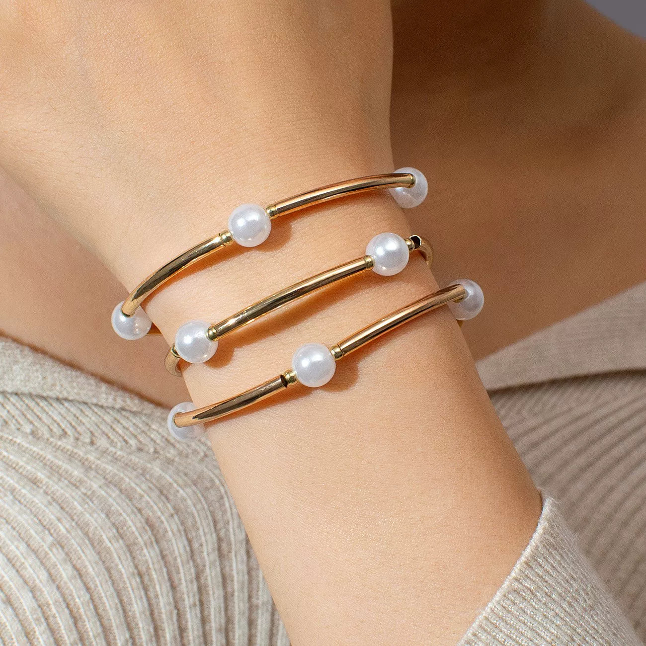Mixed Elements Pearl Special-shaped ABS Elastic Stacked Bracelet Stackable Set | Light Luxury Multi-material | Old Money Elegant | Women
