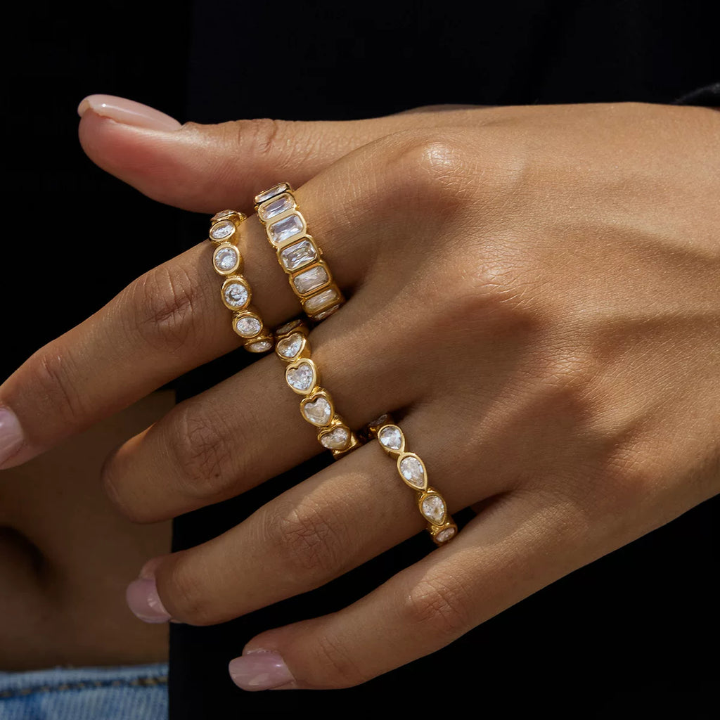 Classic 18K gold stainless steel love zircon flash stack wearing full zirconium ring stacking wearing rough industrial style light luxury versatile