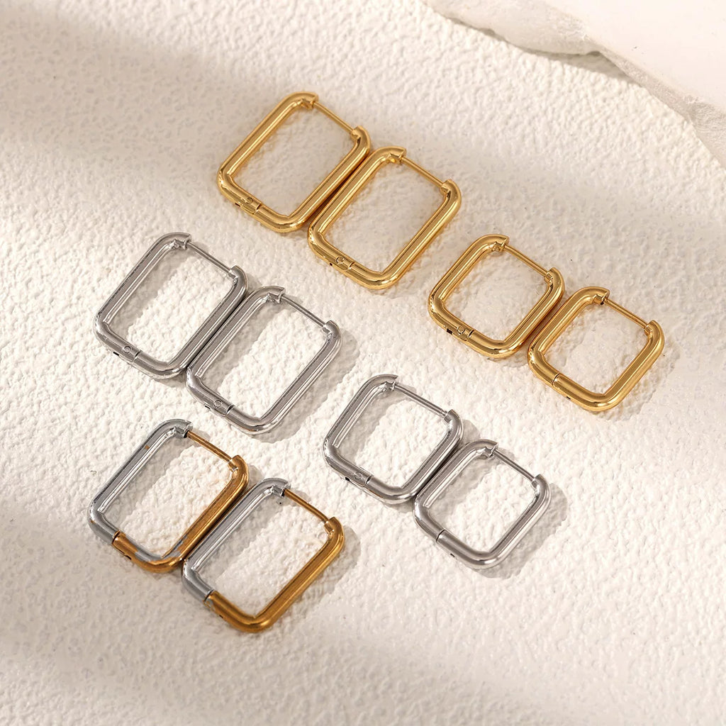 Stainless Steel Mixed Metal two tone Gold and Silver Sculptural splicing Geometric structural Earrings Premium Glossy Gold Ear Buckles Daily wear Commuter effortless chic