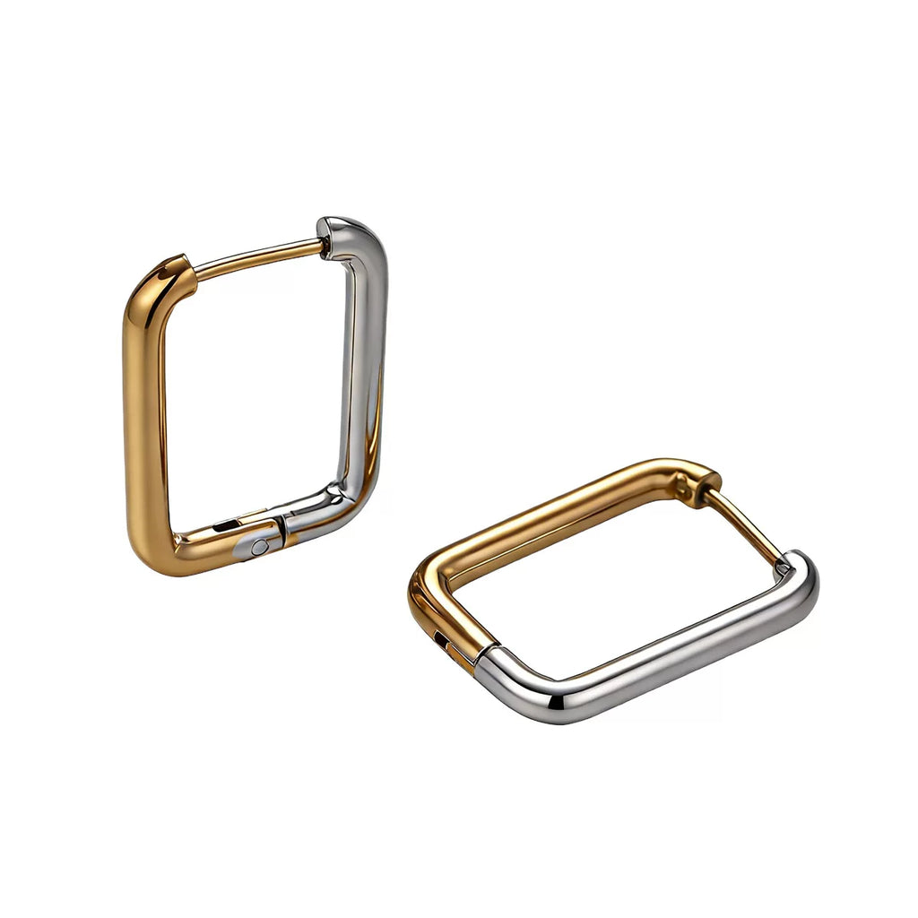 Stainless Steel Mixed Metal two tone Gold and Silver Sculptural splicing Geometric structural Earrings Premium Glossy Gold Ear Buckles Daily wear Commuter effortless chic