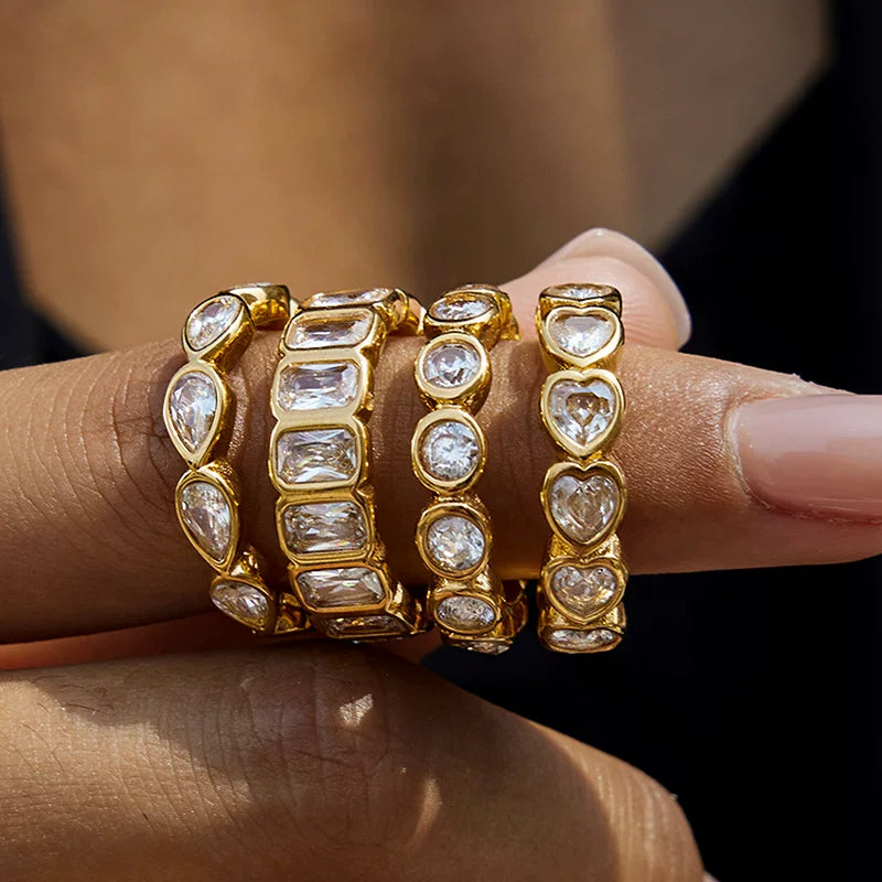 Classic 18K gold stainless steel love zircon flash stack wearing full zirconium ring stacking wearing rough industrial style light luxury versatile