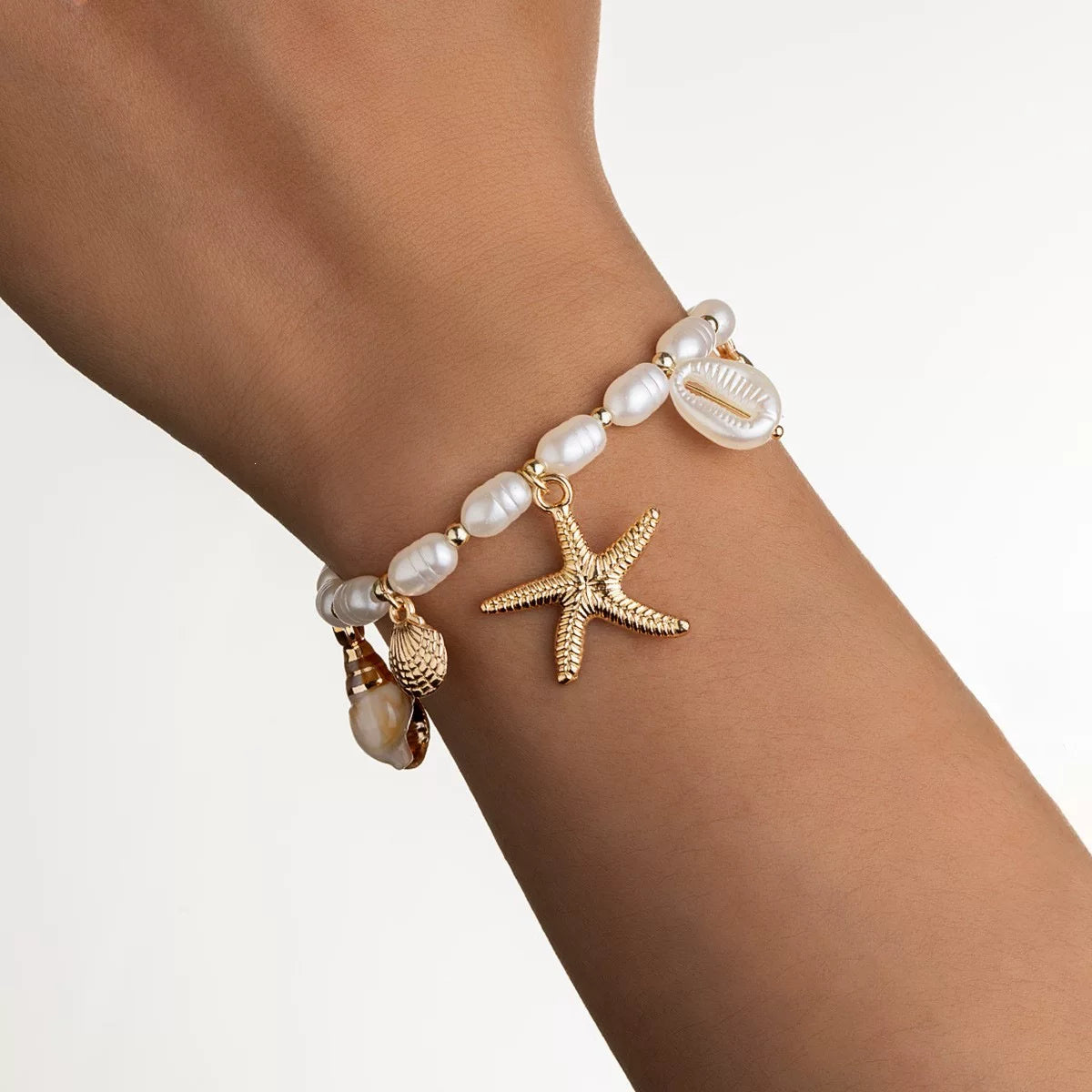 Ocean Starfish Pearl Shell Earrings Necklace Set | Alloy | Summer Beach Vacation Coastal | Holiday Fashion Women