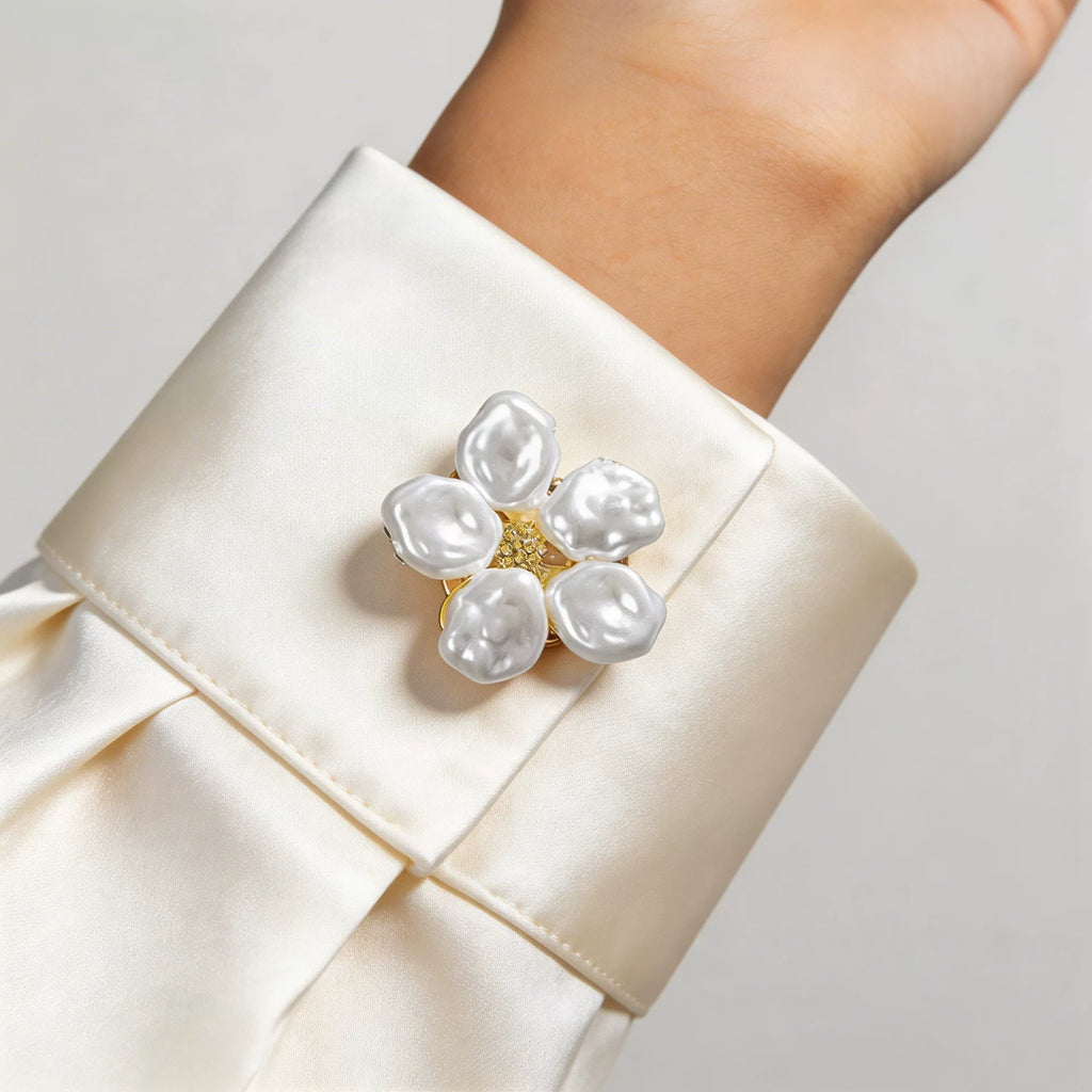 Pearl Flower Button Cufflink Collar Pin | Alloy ABS | Niche Unisex Preppy | Versatile Fashion Accessory