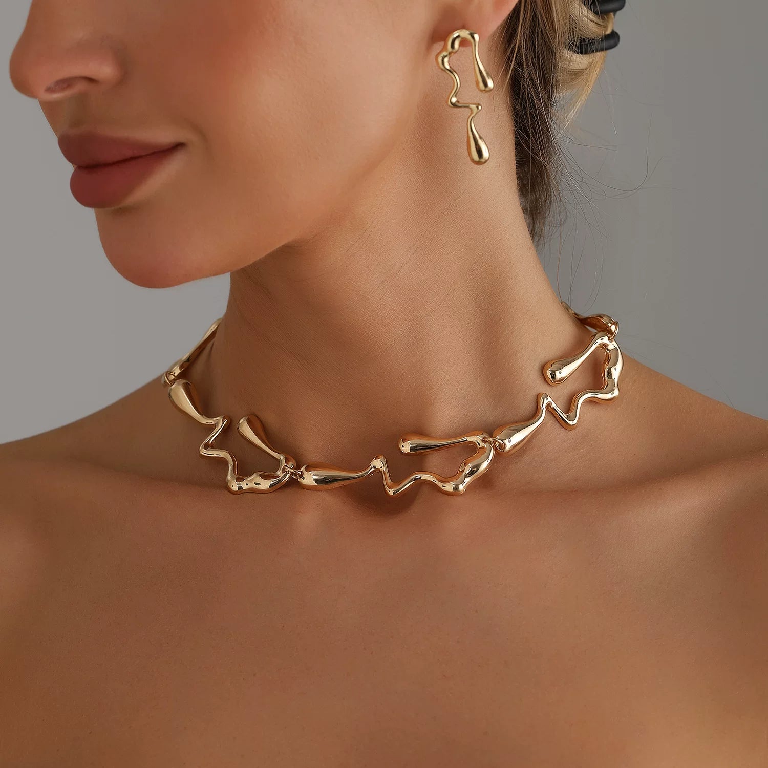 Sculptural Lava Irregular Necklace Earrings Set | Alloy | INS Niche Retro Light Luxury | Fashion Jewelry Women