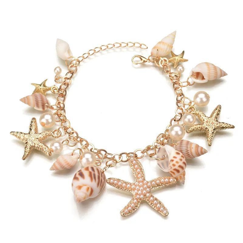 Ocean Starfish Shell Multi-element Splicing Bracelet | Heavy Industry Alloy | Coastal Vacation Boho | Beach Fashion Women