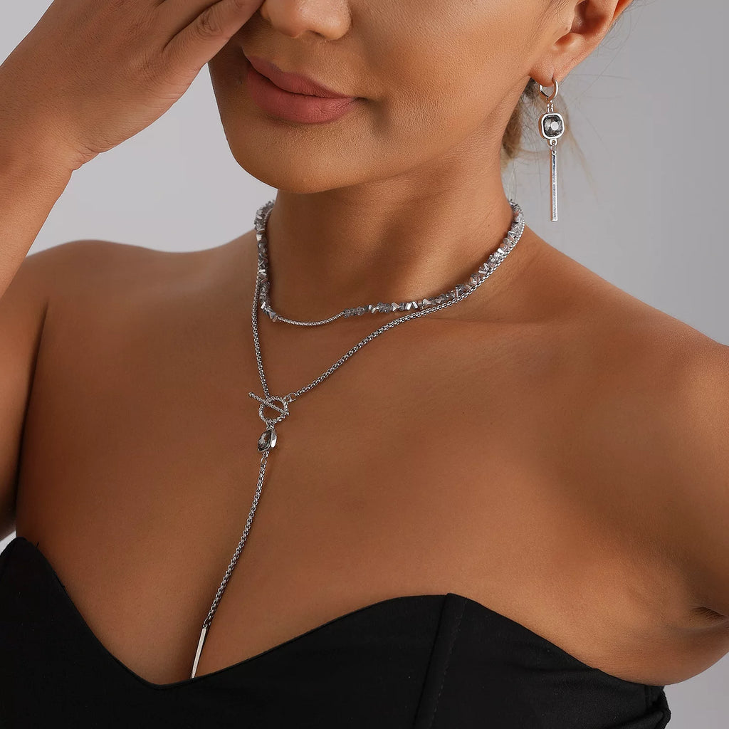 Dark Geometric Black Diamond Necklace Set | Alloy | INS Niche Quiet Luxury | Versatile Fashion ｜ Mixed elements Jewelry Women