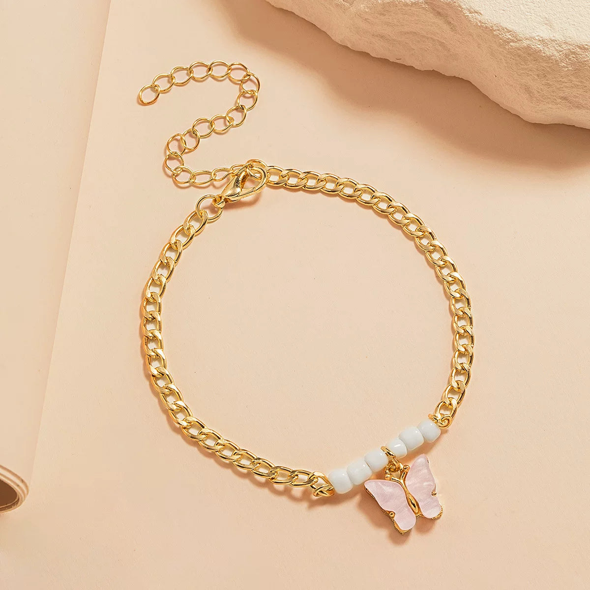 Mixed Elements Butterfly Beaded Metal Chain Adjustable Anklet Bracelet | Alloy Multi-material | Fresh Niche | Vacation Women