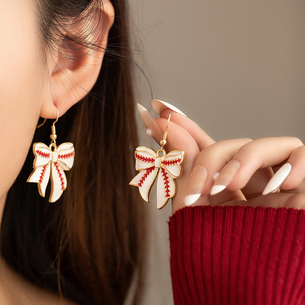 ZAMA DUMA sports competition baseball elements bow love long tassel red stripe creative design trend earrings