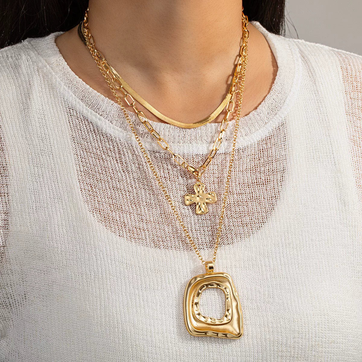 Sculptural Water Drop Quadrilateral CCB Geometric Oversize Pendant Necklace | Alloy | Organic Fluid Dark | Niche Fashion Women
