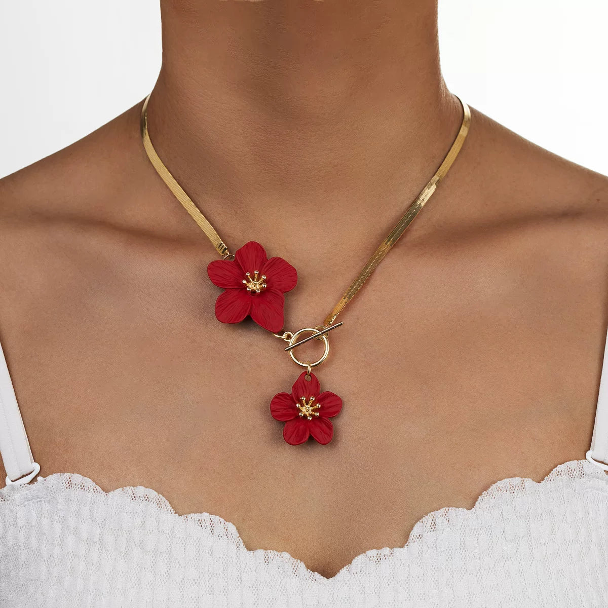 Floral 3D Spray Paint OT Buckle Chain Necklace | Alloy | Exaggerated Niche Maximalist | Collarbone Chain Fashion Women