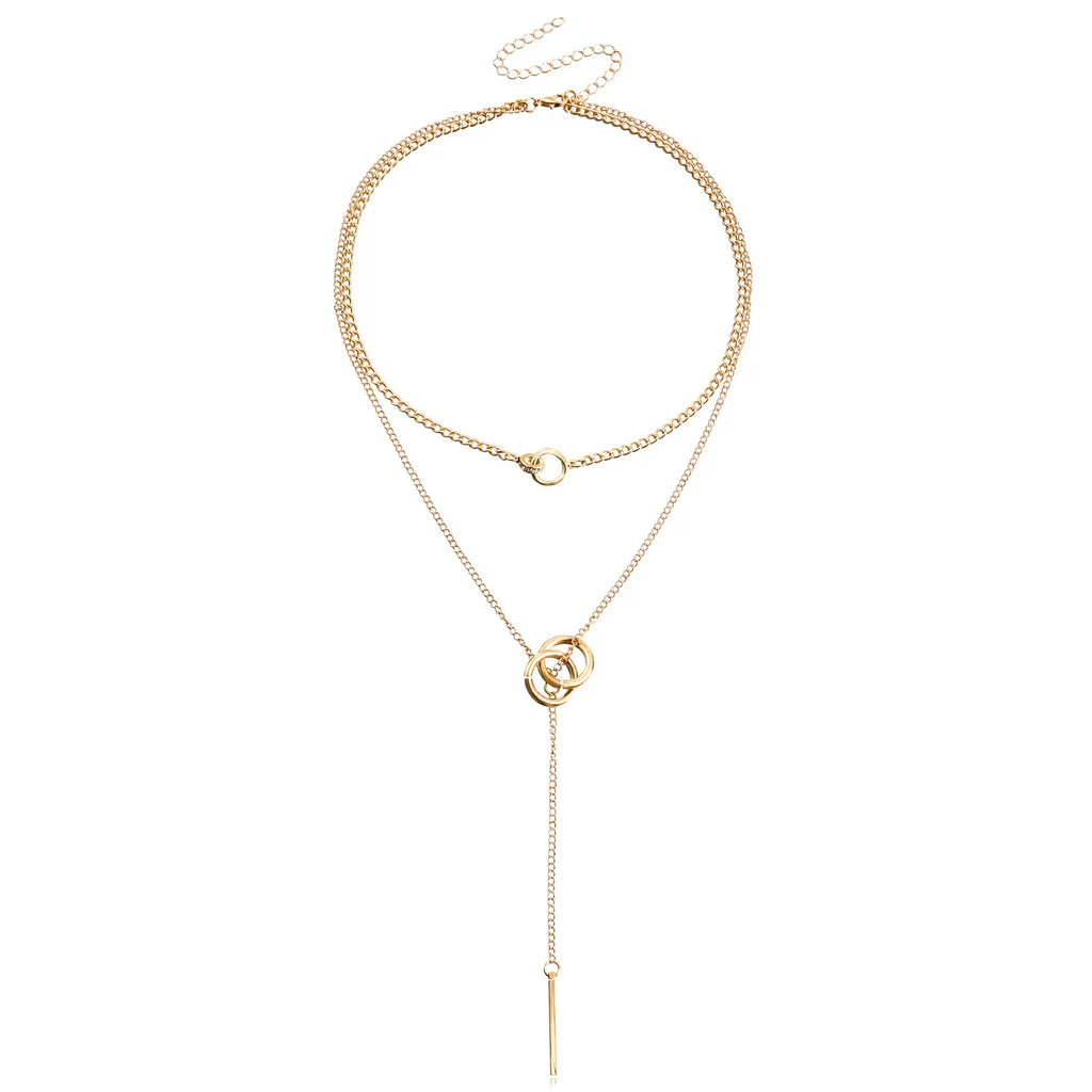 Stackable Double layered long chain Tassel Long Pendant Necklace | Silver Alloy | INS Niche Stacked | Unique Collarbone Chain Women
