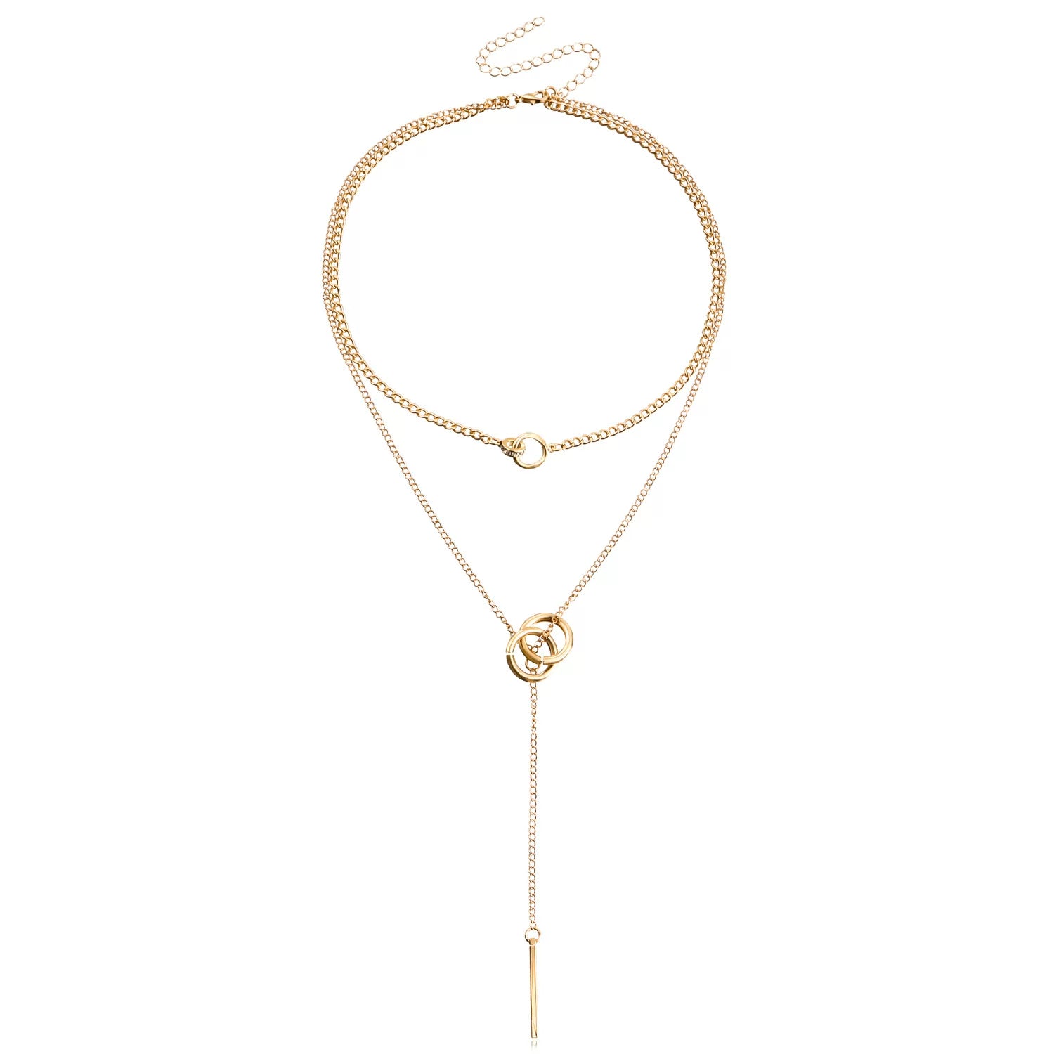 Stackable Double layered long chain Tassel Long Pendant Necklace | Silver Alloy | INS Niche Stacked | Unique Collarbone Chain Women