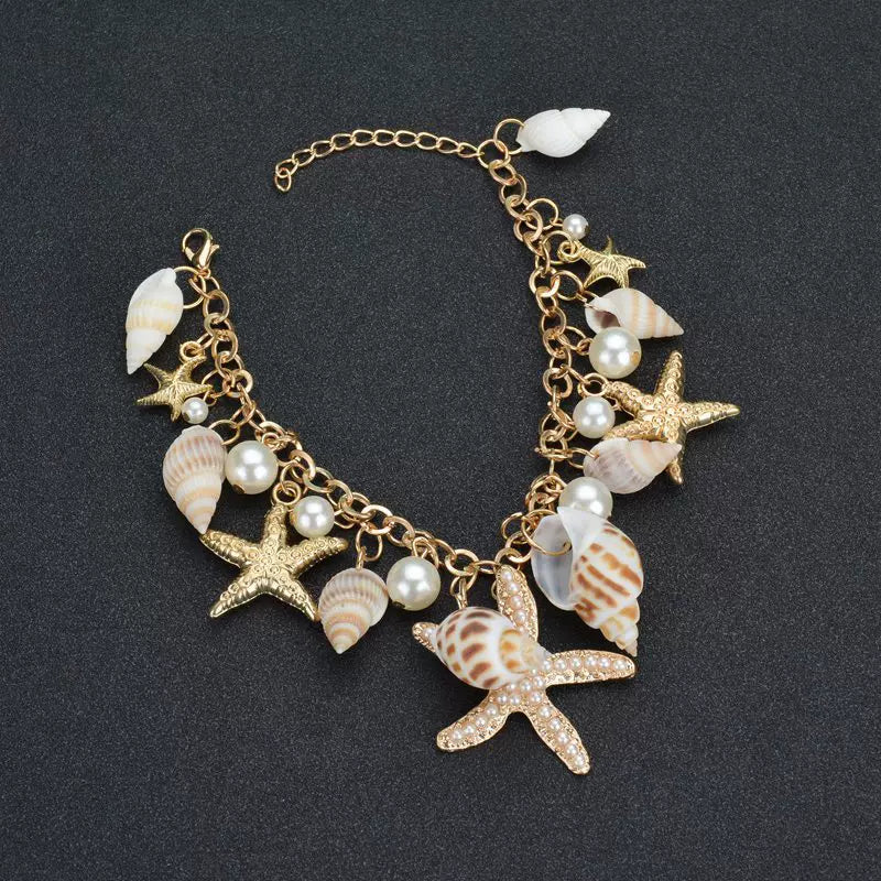 Ocean Starfish Shell Multi-element Splicing Bracelet | Heavy Industry Alloy | Coastal Vacation Boho | Beach Fashion Women